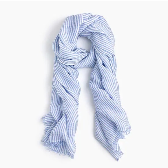 J. Crew Accessories - J. Crew || Blue + White Lightweight Striped Scarf